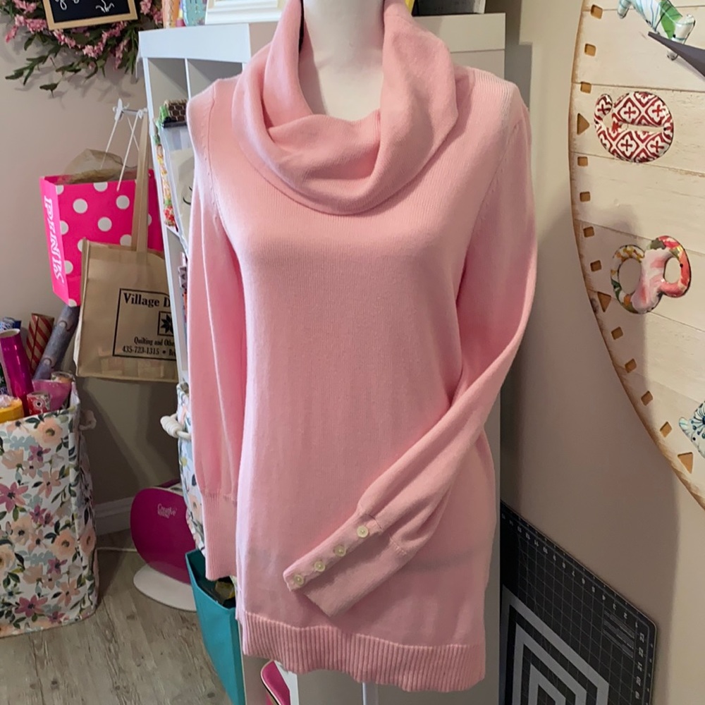Darling light pink cowl neck tunic sweater